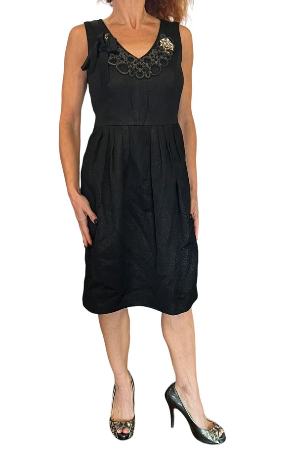 VESTIDO CARMEN MARC VALVO NEGRO MEZCLA LANA SIN MANGAS CRISTAL JOYAS CUELLO EN V 6 Foto 2 de 4