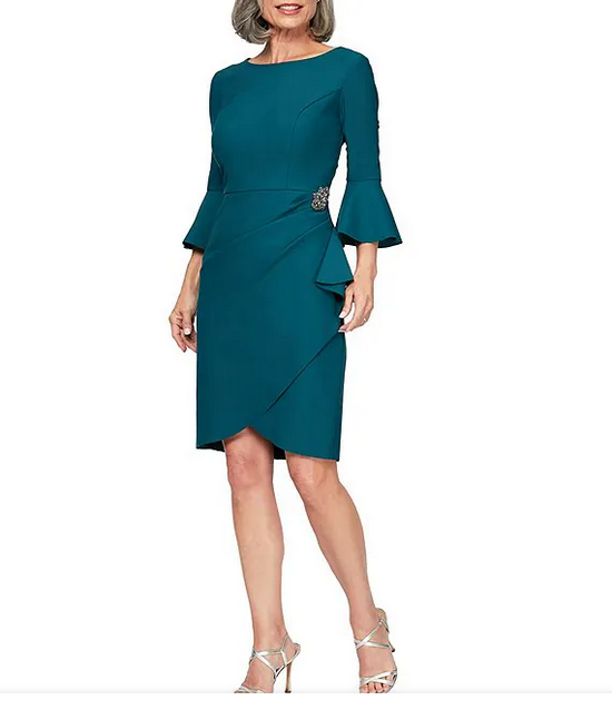 Alex Evenings Slimming Side Ruched Cocktail Dress Sz 8 teal $239 *1480