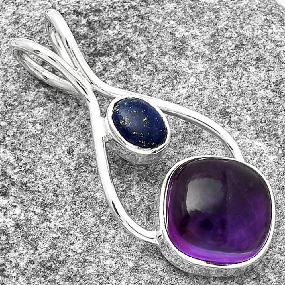Amethyst Cab - Brazil & Lapis Lazuli 925 Sterling Silver Amethyst Cab - Brazil & Lapis Lazuli 925 Sterling Silver