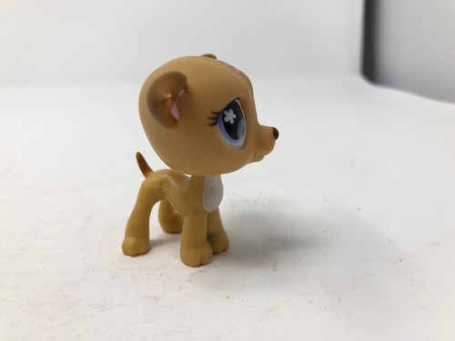 Hasbro Littlest Pet Shop LPS Tan Whippet Greyhound #498 Blue Eyes Pink Dog - Picture 4 of 7