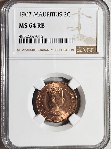 Mauritius 2 Cents 1967 NGC MS 64 RB