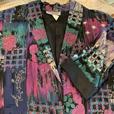 Kensington Square dopamine teal purple artsy floral blazer jacket M new wave