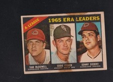 1966 Topps League Leaders Venezuelan Sam McDowell Eddie Fisher #222 1966 Topps League Leaders Venezuelan Sam McDowell Eddie Fisher #222