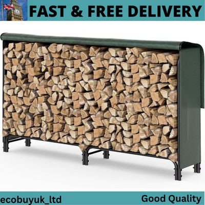 VOUNOT  Brennholz Scheitholzregal mit wasserdichter Abdeckung Metall Scheitholzlager Outdoor 200 x...