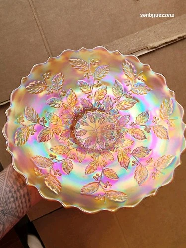 Super Bright & Colorful FENTON Carnival Glass Holly Pattern Plate BUY IT