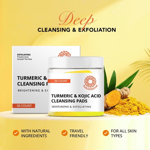 PARADREAM ~ TURMERIC & KOJIC ACID CLEANSING PADS ~ 50 COUNT - Picture 4 of 4