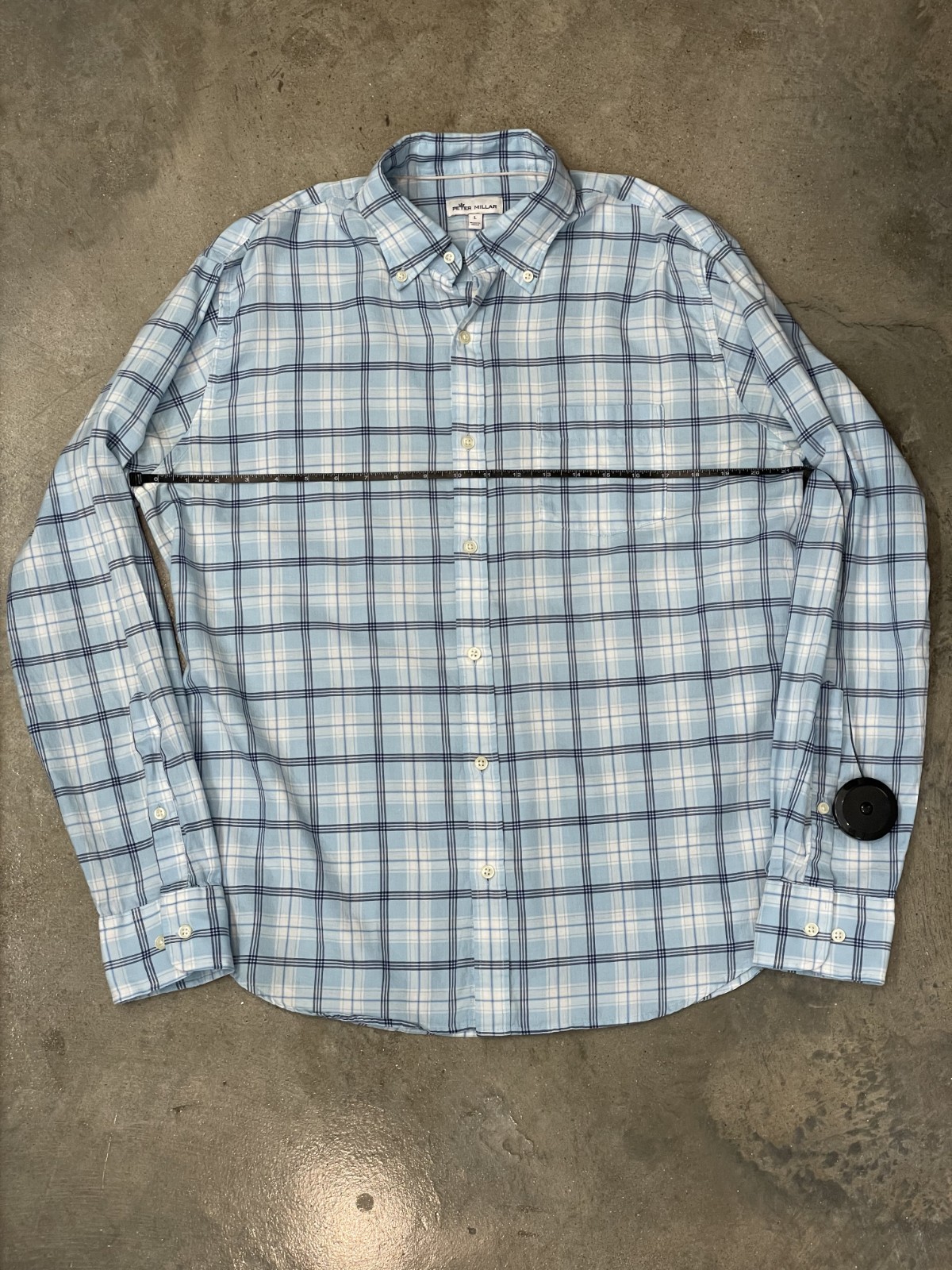 Peter Millar Button Down Shirt Men L Blue Plaid Cotton Classic Fit Golf Casual thumbnail 7