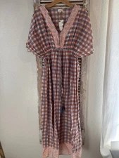 B14 World Market Block Print Cotton Checkered Dress Sz L/XL NWT!