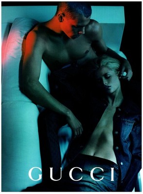 1998 PRINT AD, Gucci Fashion Model Erin Cummings & Ryan Locke 90's Sensual Ad