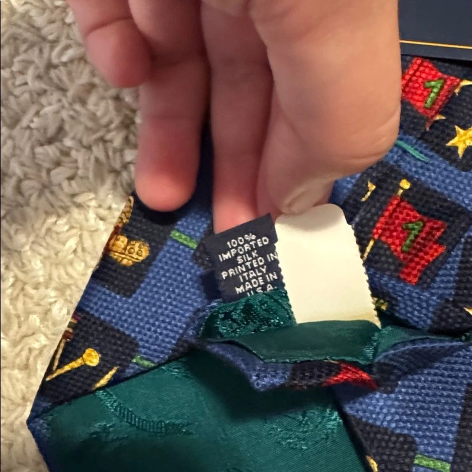 Corbata de seda Tommy Hilfiger nueva con etiquetas Deadstock años 90 palos de golf azul vintage corbata Foto 4 de 4