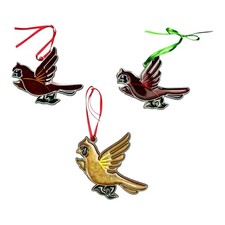 Set of 3 VTG Handcrafted Stained Glass Suncatcher Red Cardinal Yellow Bird