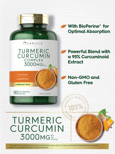 Kurkuma Curcumin 3000mg 180 Kapseln | mit Bioperin | von Carlyle - Bild 3 von 7