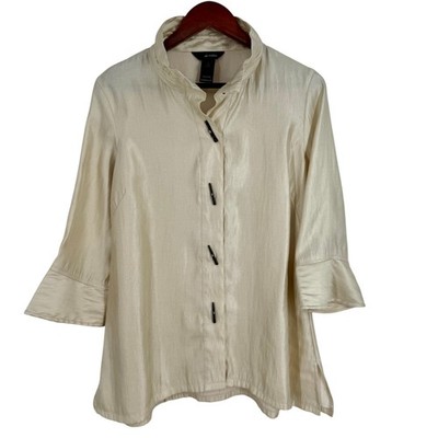 Ali Miles Small Iridescent Cream Beige Wearable Art to Wear Blouse Shirt Top