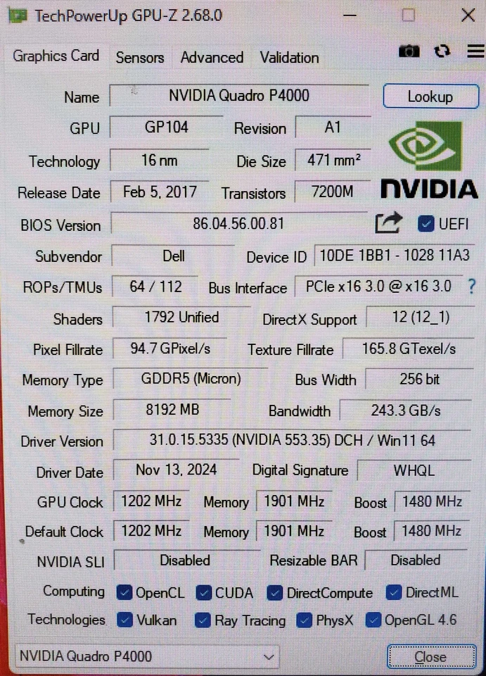 NVIDIA Quadro P4000 8GB GDDR5 Graphics Card - Image 4 of 4