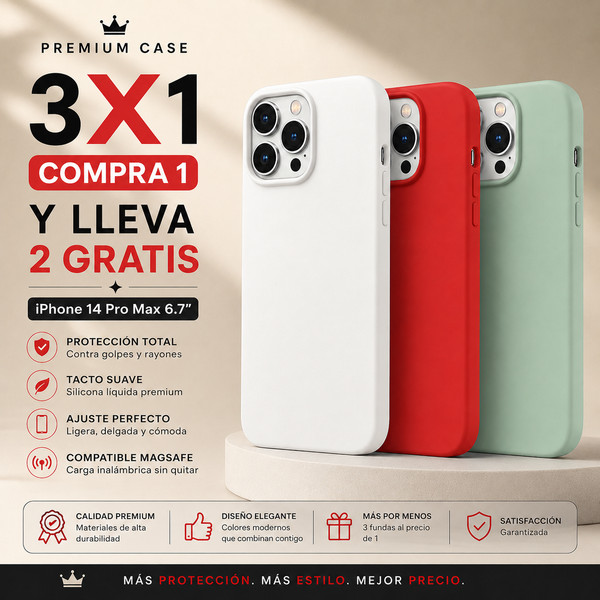 Pack 3 Fundas iPhone 14 Pro Max 6.7" | 3x1 Compra 1 y Llévate 2 Gratis | Silicon