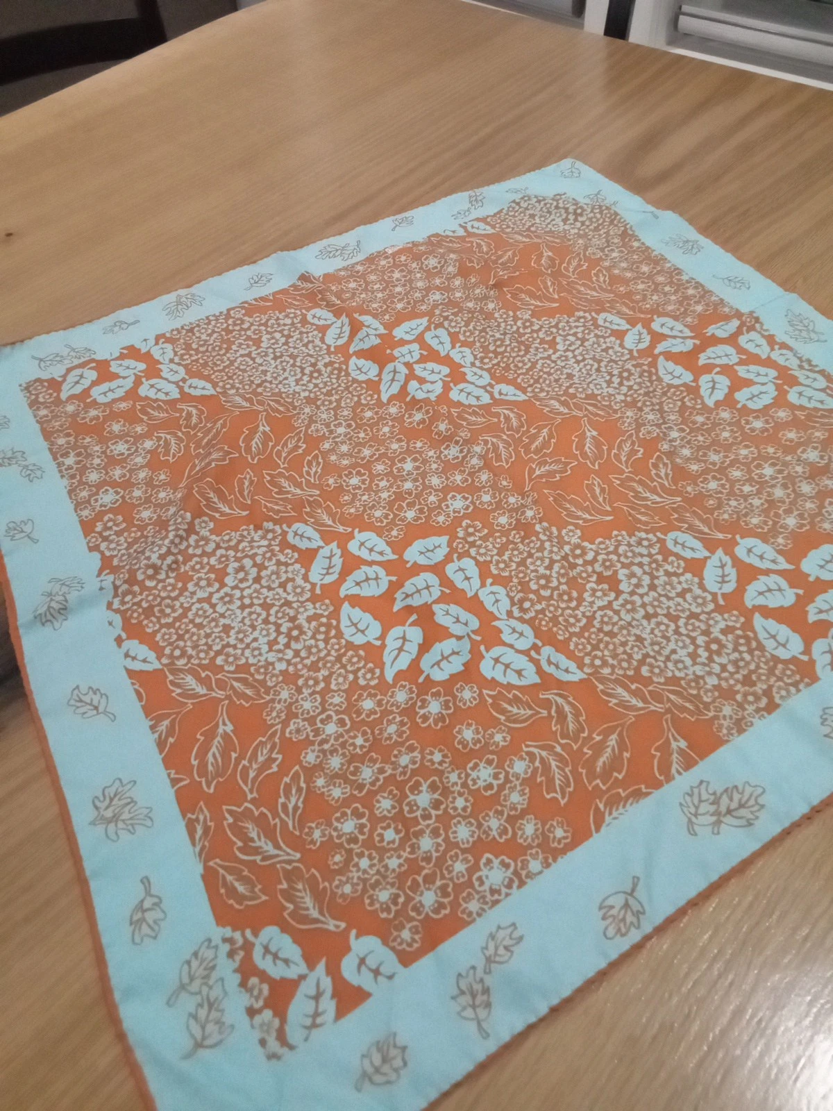 Scarf Tiffany Blue/Orange Gorgeous Vintage Robinson & Golluber 100% Silk Floral
