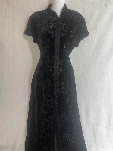 Evan Picone Floral Silk Velvet Burnout Maxi Dress 10 Black Y2K Dark Fairy 90s - Picture 4 of 15