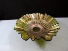 Vintage Fenton Green Carnival Glass Stipple Rays Bowl 10" Wide