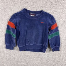 Vintage IZOD Lacoste Sweater Toddler 3T Blue Velour 70's Striped Youth Pullover