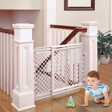 27"-41" Stairway Secure Baby Safety Gate Soft White Plastic Stairs Doorways Gate