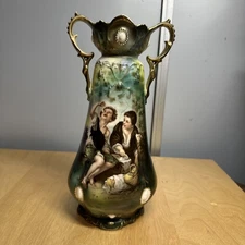 Antique RS Prussia Vase MELON EATER Double-Handled Gilded Opalized Jewel *VHTF