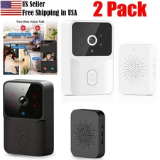 Wireless Security WiFi Smart Doorbell Intercom Video Camera Chime Door Ring, 2pk