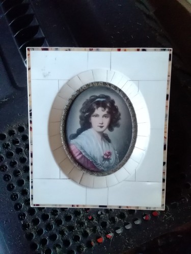 Antik Klavier Schlüsselrahmen Miniatur Portrait Vintage Dame Französische Malerei Schönheit