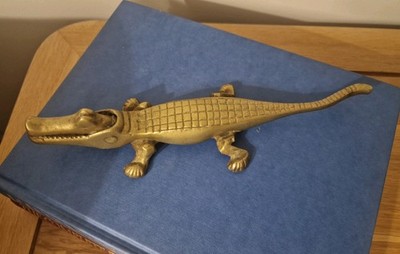Vintage massiver Messing großer Krokodil Nussknacker Alligator Knacker Küche Deko 24 cm