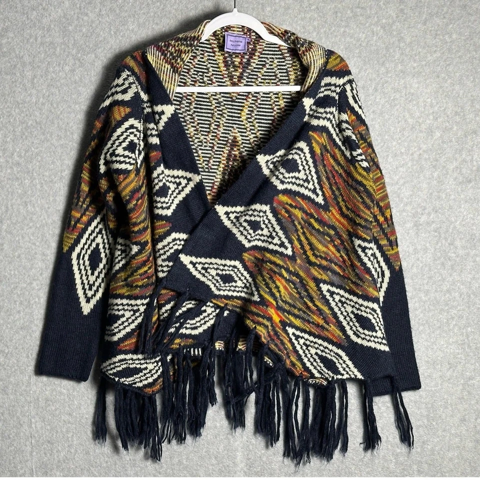 Michelle Nicole Talla M Mezcla de Lana Flecos Manta Azteca Cárdigan Suéter Suroeste Foto 2 de 4