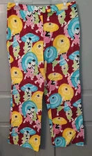 Vintage Ivy Jane Multicolor Cropped Pants Womens 10 Slit Cuff Kimono Parasols 