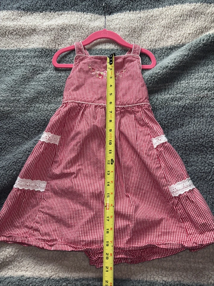 Disney Niños Rojo Blanco Guinga Floral Encaje Vestido Niñas Talla 6/6x De Colección Foto 2 de 4