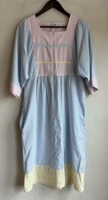 Vintage 70s Styled By Saybury Seersucker Striped Midi Dress M Pastel Cottagecore