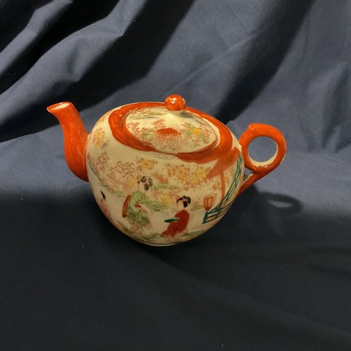 Vtg Japanese Stencil Ware Design Color Hand Glazed Geisha Ceramic Teapot - Picture 12 of 12