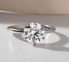 3Ct Round Cut Moissanite Solitaire Engagement Ring in 14K White Gold Plated