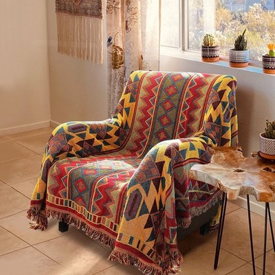 JIABOLANG Boho Throw Blankets Reversible Woven 70x90inch, New Geometric 