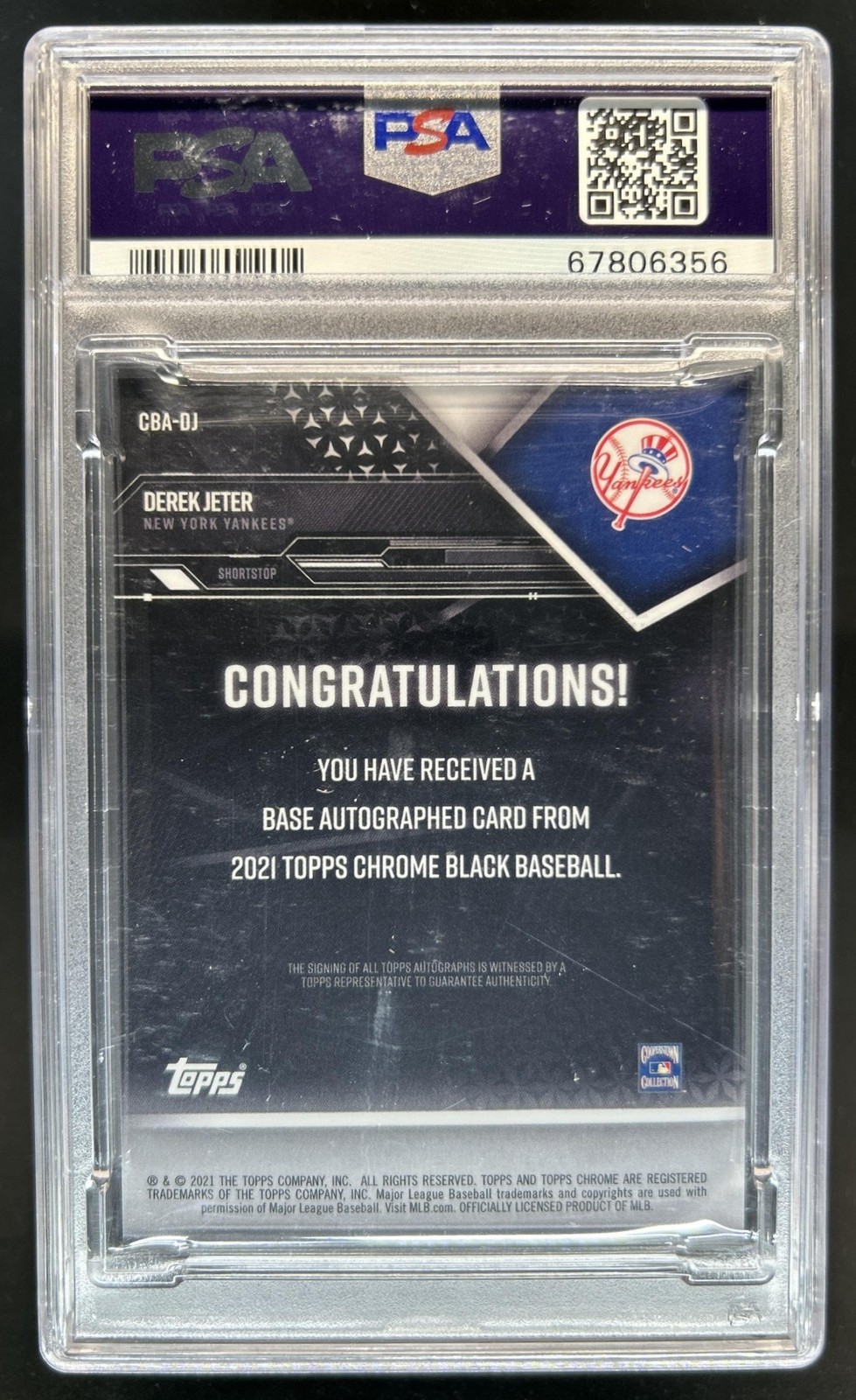 2021 Topps Chrome Black Derek Jeter Auto #CBA-DJ Yankees PSA 10 GEM MINT view 2