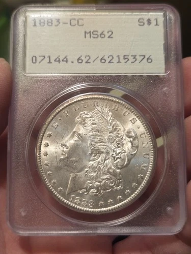 PCGS MS62 1883-CC Morgan Silver Dollar Carson City Mint Rattler Holder