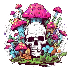 Psychedelic Magic Mushroom Skull Groovy Trippy Self Adhesive Vinyl Sticker