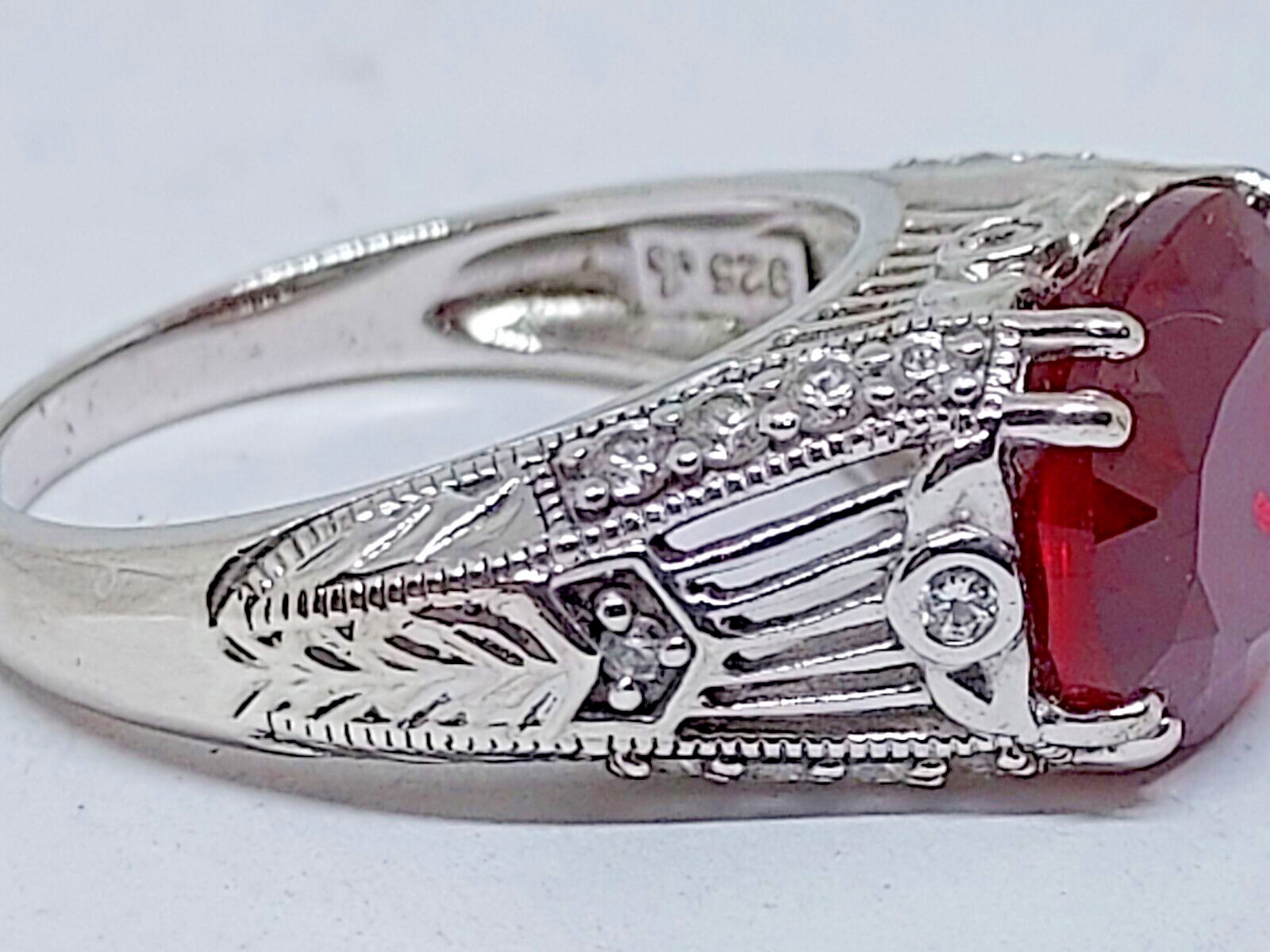 Sterling Silver Oval Lab Created Ruby & Cubic Zir… - image 4