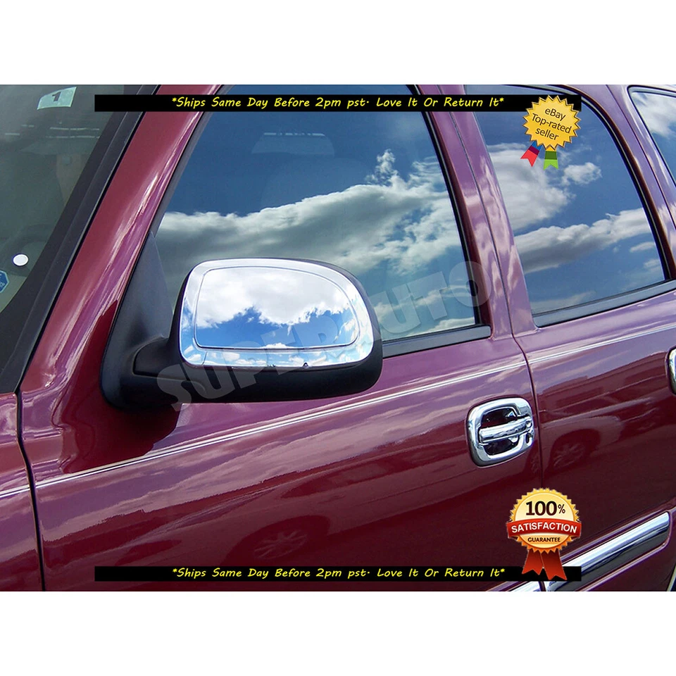 Se adapta a 99-06 Chevy Silverado Sierra 2 piezas cubierta cromada con superposición de espejo Tahoe Yukon Foto 4 de 4