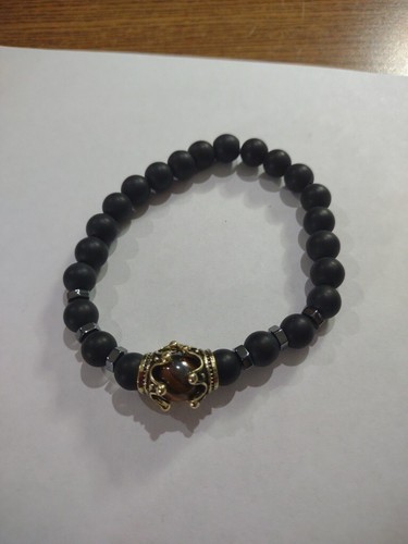 Pulsera elástica con cuentas de piedra esmerilada ojo de tigre de 6 mm - Imagen 5 de 5
