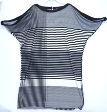 Calvin Klein Dress Dolman Slit Sleeve Boat Neck Women 1X Black White Stripe