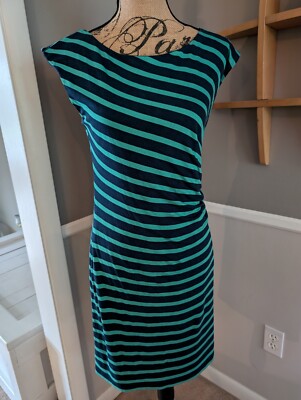 Ann Taylor LOFT Ruched Midi Dress Green Navy Stripe Stretch Knit Size M | eBay Ann Taylor LOFT Ruched Midi Dress Green Navy Stripe Stretch Knit Size M | eBay