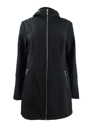 Michael Kors Womens Black Zippered Hooded Raincoat S