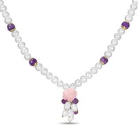 Silver Rose Quartz & Amethyst 7-8 Mm Freshwater White Pearl Necklace 18 on sale Silver Rose Quartz & Amethyst 7-8 Mm Freshwater White Pearl Necklace 18 on sale