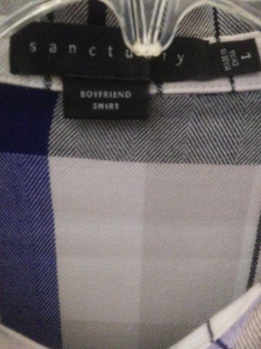 NWOT Sanctuary Large Flannel Shirt "Boyfriend Shirt" Blue Plaid Long Sleeve/Tabs - Picture 3 of 6