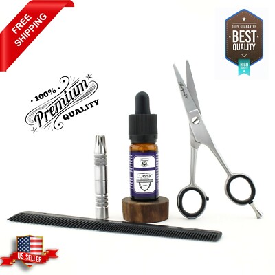 Beard Grooming Kit for Men Beard Oil, Trimming Scissors & Nose Trimmer with Comb