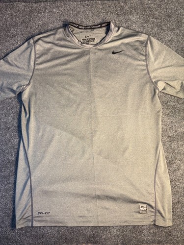 Nike Pro Combat T Shirt Mens XL Gray Heather Fitted Dri Fit Swoosh Logo Pullover