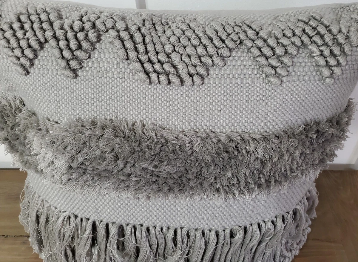 Magaschoni Home Textured Fringe Gray Silver Pillow Cotton Throw Pillow 20 x 20