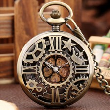 Antique Hollow Case Unisex Handwind Mechanical Pocket Watch Pendant Chain Gift